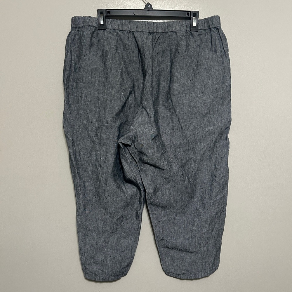 J. Jill Cropped Linen Pants Women L Grey Elastic Waist Boho Coastal Laganlook - Picture 2 of 12